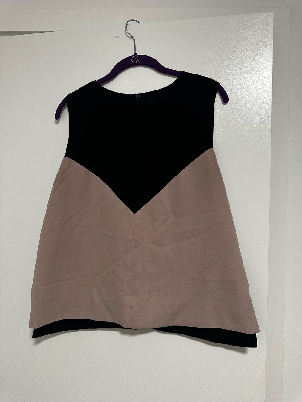 Two-Tone Black and Taupe Sleeveless Shift Top